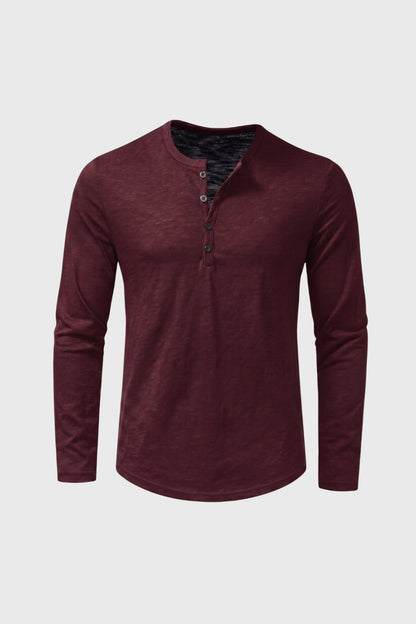 T-shirt Homme - Manches Longues Col Henley Boutons | Casual