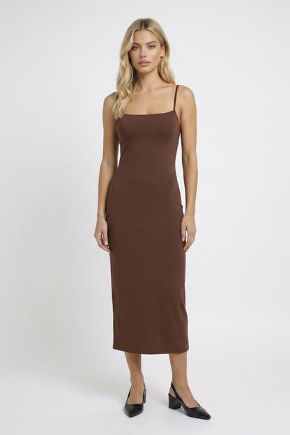 Robe midi Femme - Bretelles Ajustables Coupe Moulante | Chic