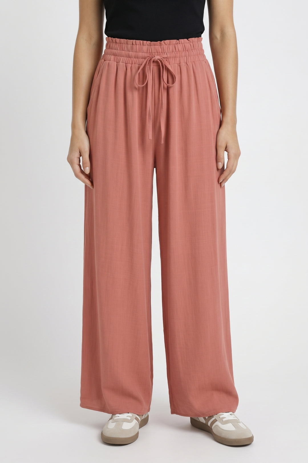 Pantalon Femme - Fluide Taille Haute avec Cordon | Confortable