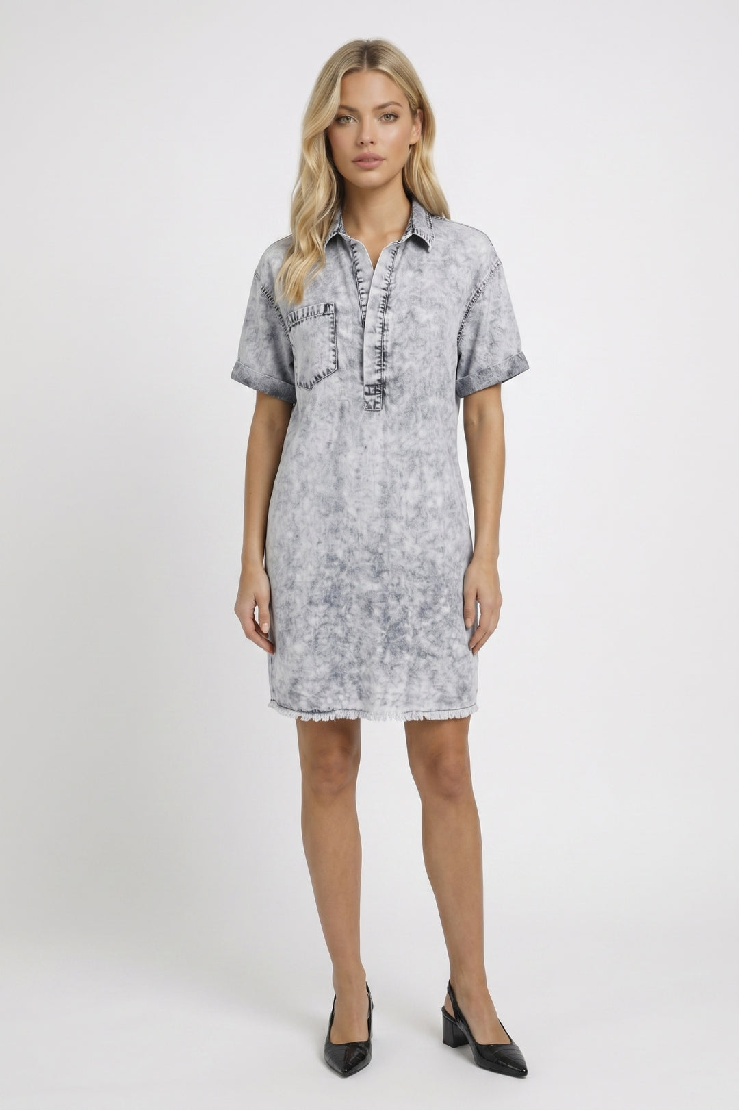 Robe Chemise Femme - Effet Délavé Manches Courtes | Casual