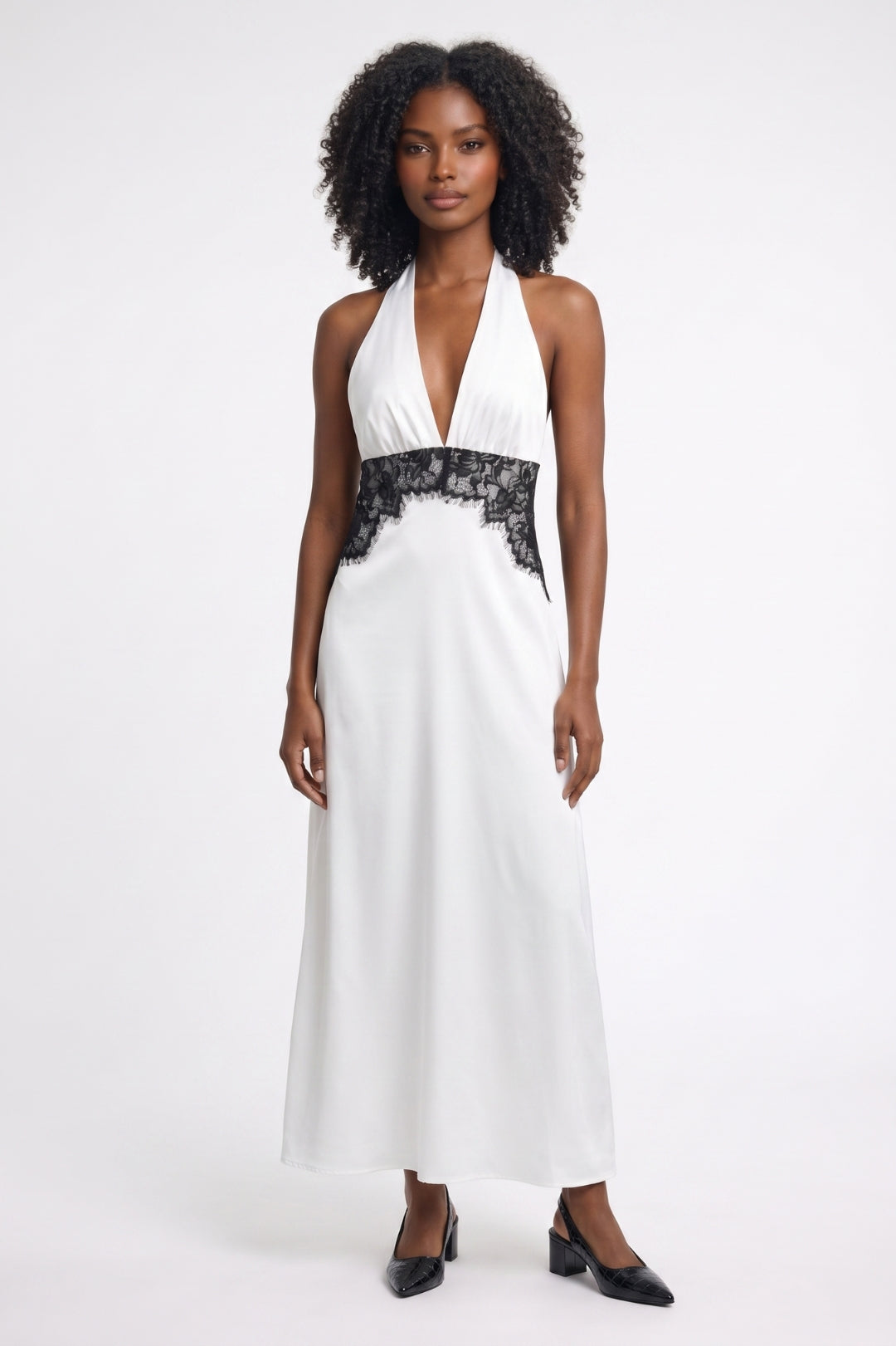 Robe Midi Femme - Col Halter avec Contrastée | Chic