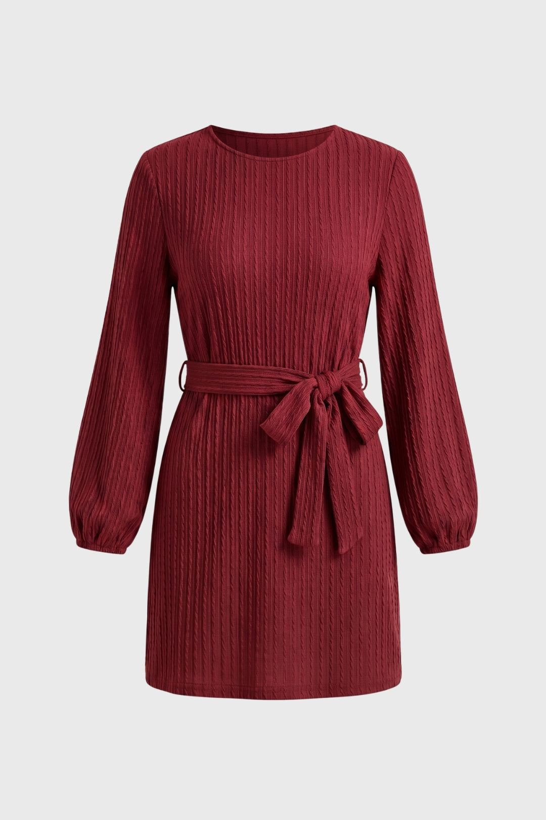 Robe Mini Femme - Côtelée Manches Bouffantes | Ceinture Nouée