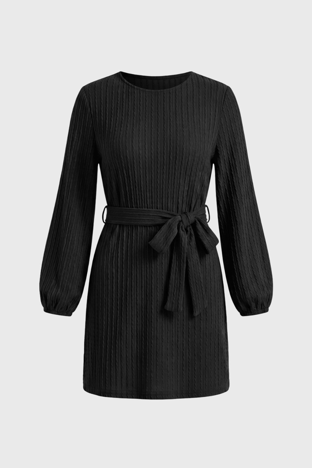Robe Mini Femme - Côtelée Manches Bouffantes | Ceinture Nouée