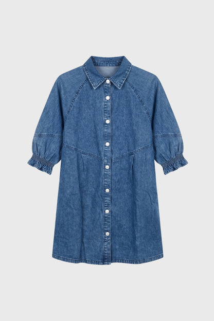Robe Mini Femme - Chemise Boutonnée Manches Froncées | Casual
