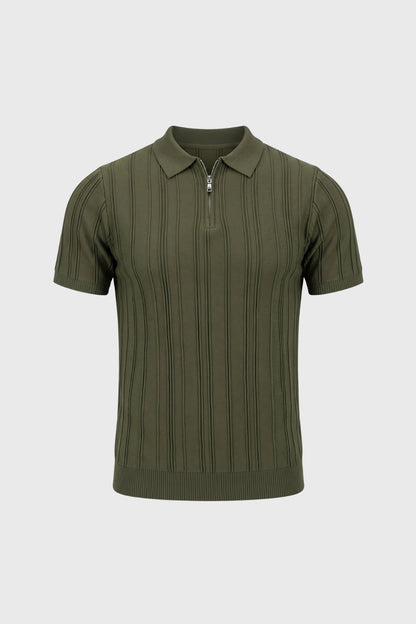 Polo Homme - Côtelé Fermeture Zip Col Classique | Élégant