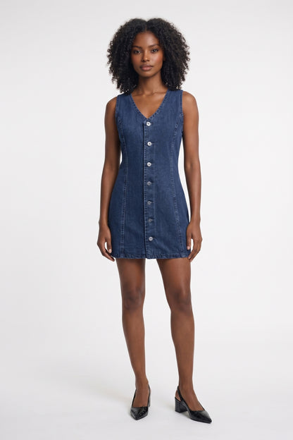 Robe Mini Femme - Col V Boutonnage Devant Sans Manches | Chic