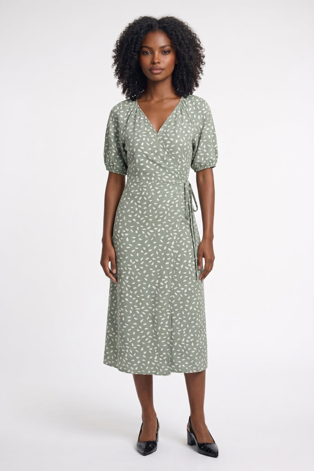 Robe Midi Femme - Portefeuille Imprimé Manches Bouffantes | Chic