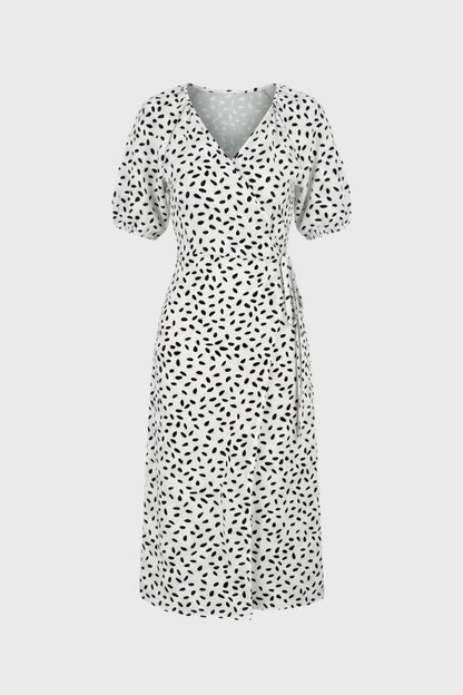 Robe Midi Femme - Portefeuille Imprimé Manches Bouffantes | Chic