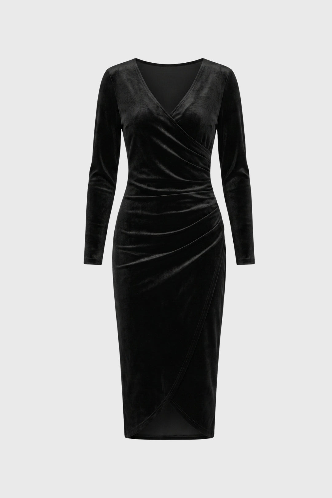 Robe midi Femme - Drapée Col V Manches Longues | Élégant