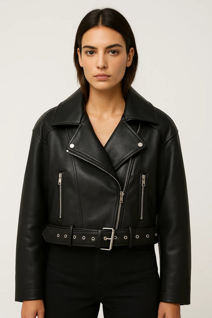 Vestes Mi-Saison | Blouson motard court pour femme | Tendance audacieuse et structurée