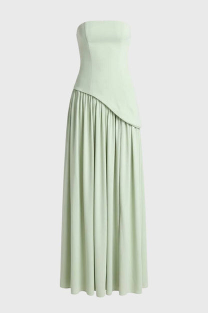 Robe Femme - Bustier Plissée Asymétrique | Soirée - Vert Clair
