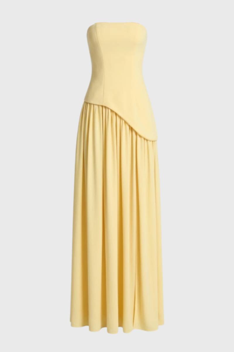 Robe Femme - Bustier Plissée Asymétrique | Soirée - Jaune