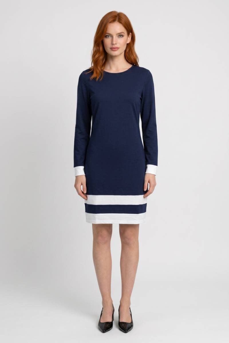 Robe Femme - Col Rond Manches Longues Rayures Contrastées | Chic — Marine