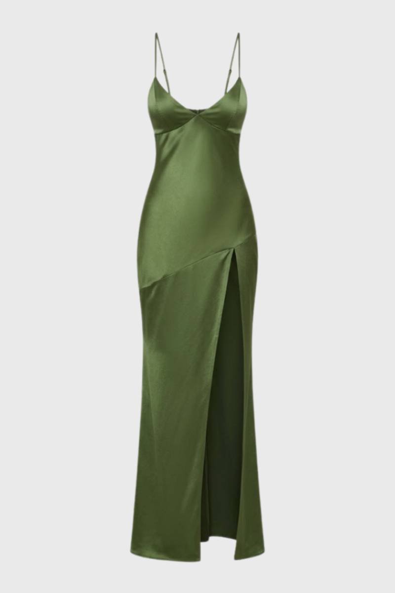 Robe Femme - Longue Fente Latérale avec Bretelles | Élégante — Vert