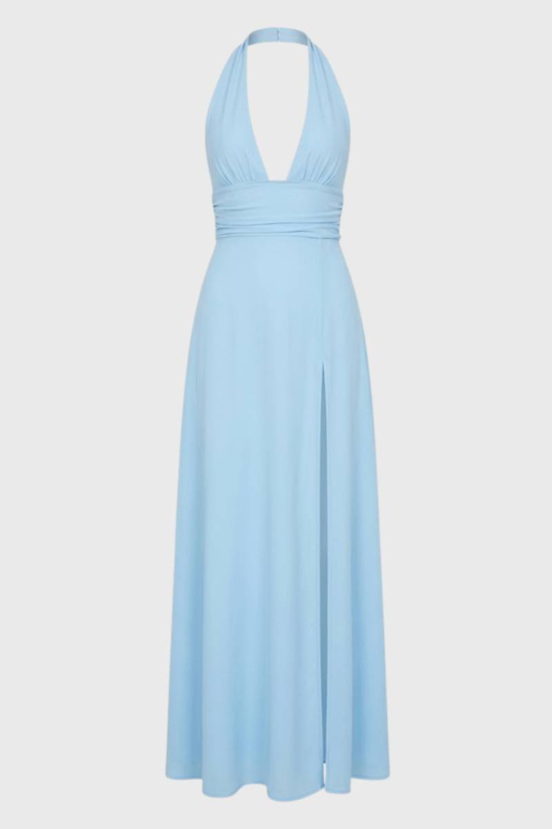 Robe Femme - Longue Licou avec Fente Latérale | Séduction - Bleu Clair