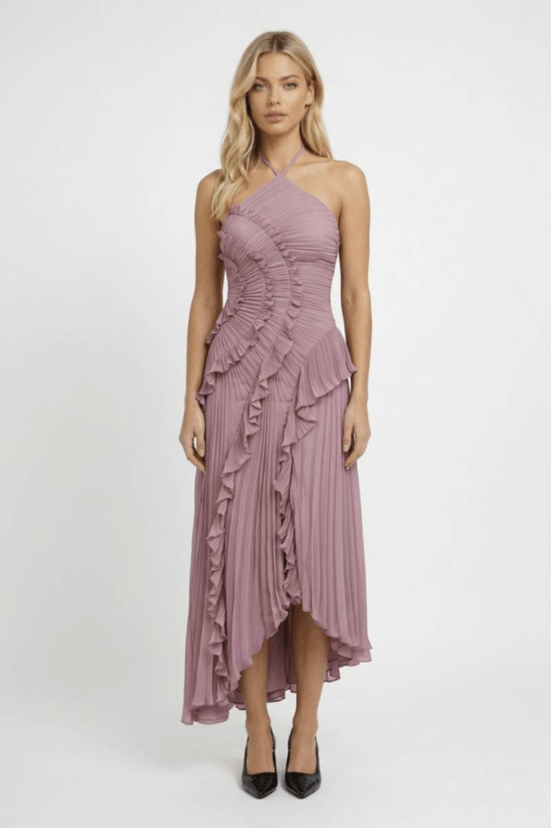 Robe Femme - Longue Plissée Col Halter | Élégante - Lavande