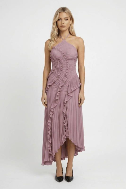 Robe Femme - Longue Plissée Col Halter | Élégante - Lavande