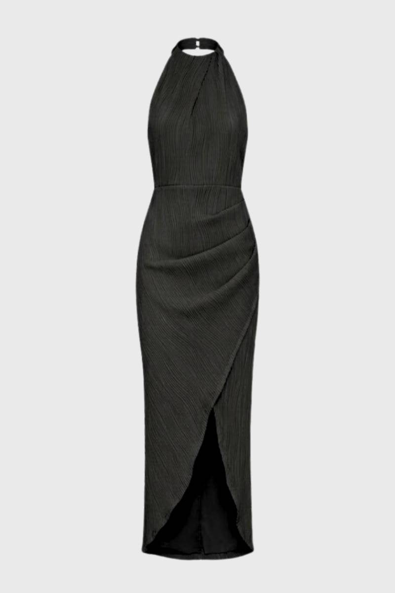 Robe Femme - Midi Col Montant avec Détails Plissés | Élégant - Olive