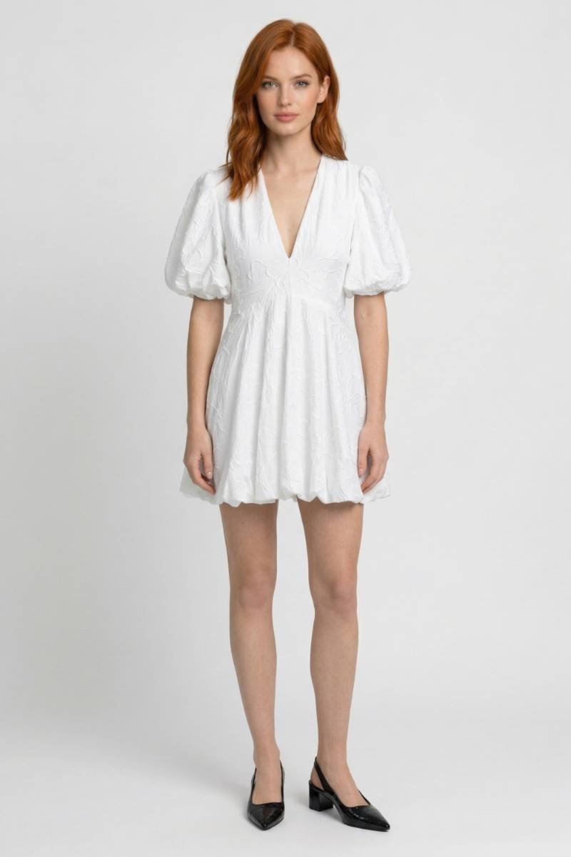 Robe Femme - Romantique Broderie Anglaise Col V | Mini - Blanc