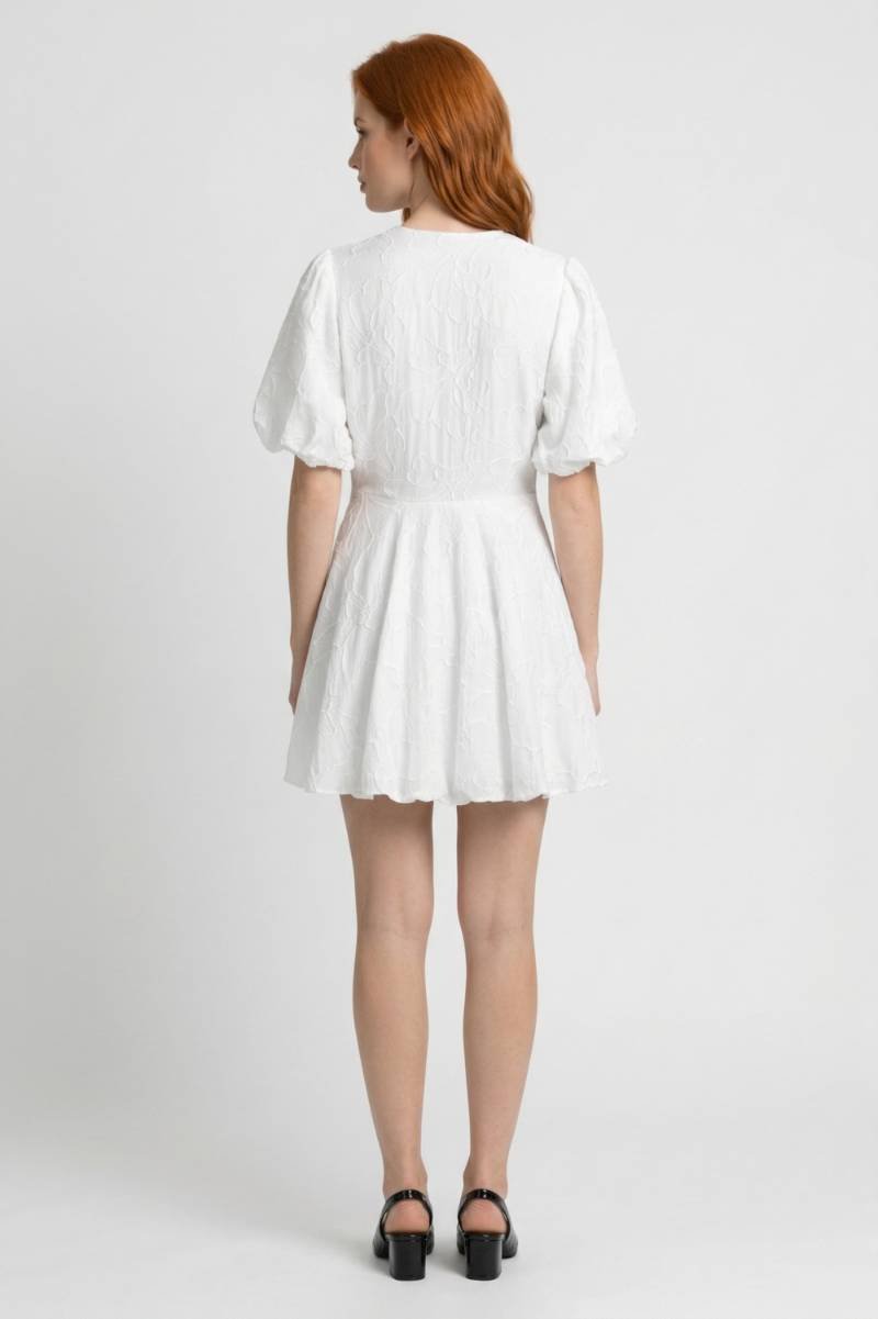 Robe Femme - Romantique Broderie Anglaise Col V | Mini - Blanc