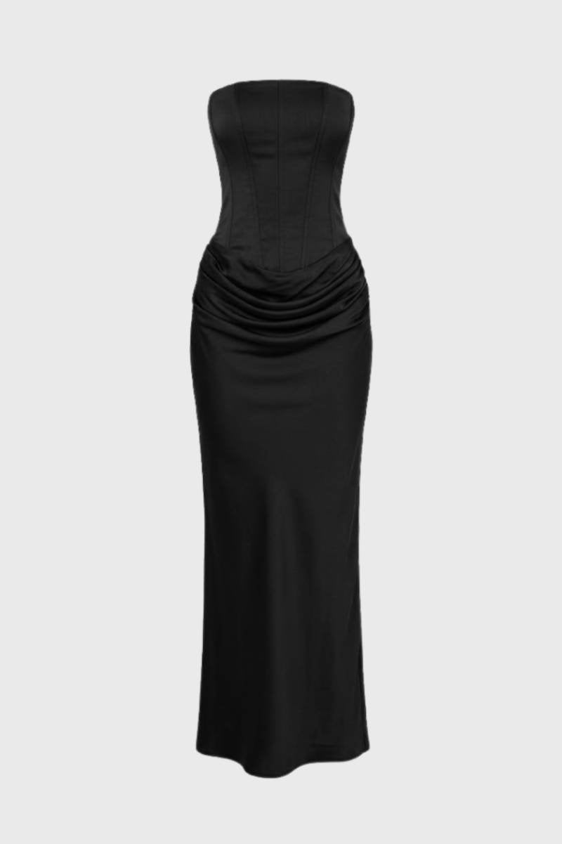 Robe Maxi Femme - Bandeau Longue avec Drapé Taille | Sophistiquée - Noir