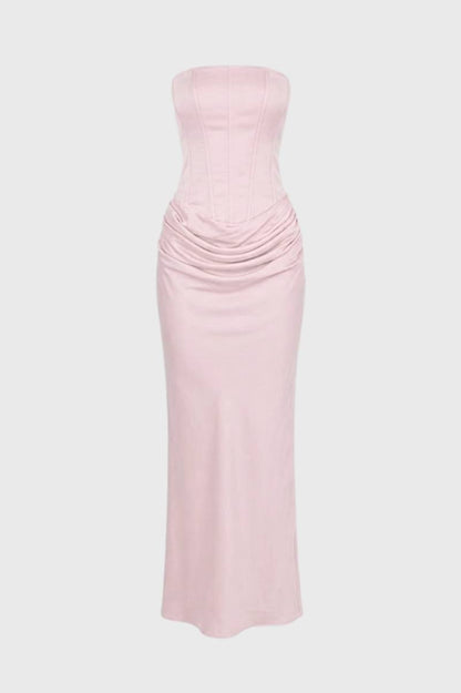 Robe Maxi Femme - Bandeau Longue avec Drapé Taille | Sophistiquée - Rose