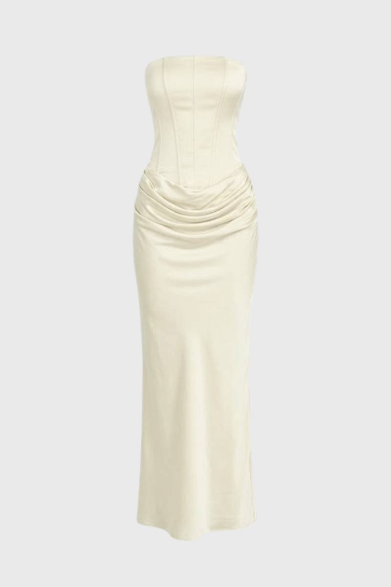 Robe Maxi Femme - Bandeau Longue avec Drapé Taille | Sophistiquée - Crème