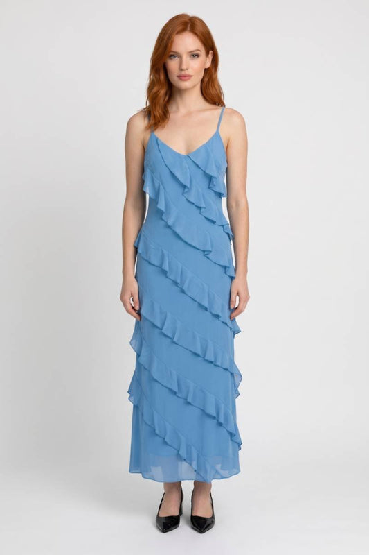 Robe maxi Femme - Bretelles Volants Étagés | Romantique — Bleu