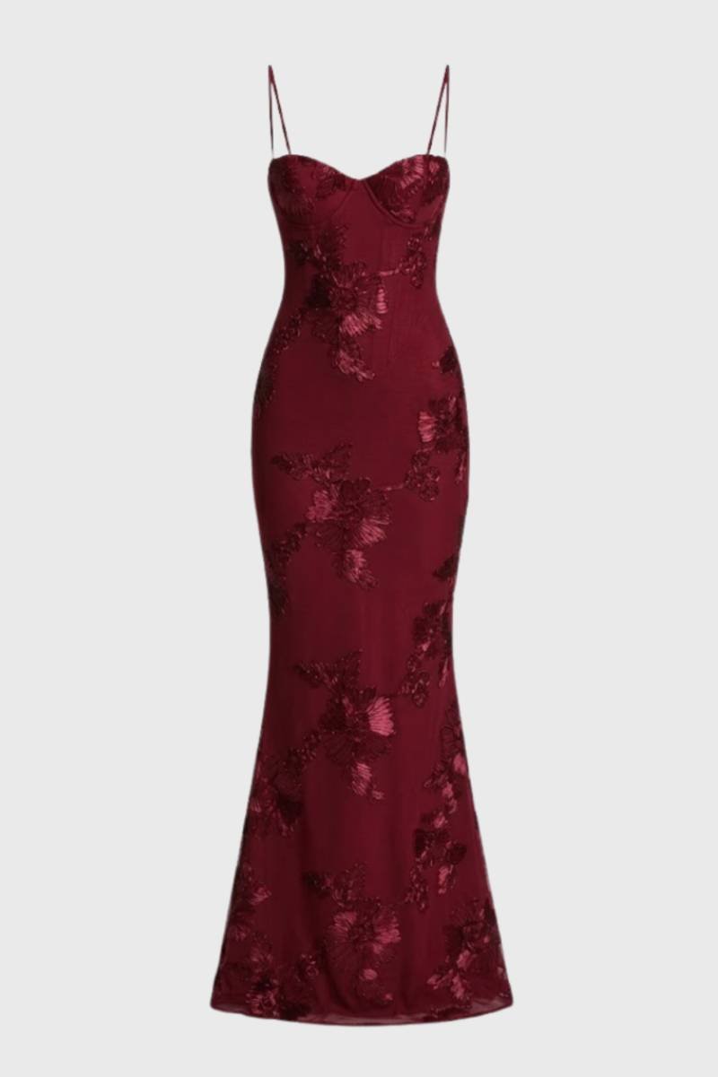 Robe Maxi Femme - Bustier Élégante | Bretelles Ajustables - Bordeaux