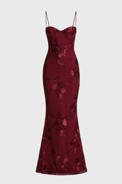 Robe Maxi Femme - Bustier Élégante | Bretelles Ajustables - Bordeaux