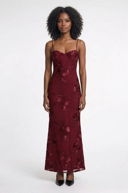 Robe Maxi Femme - Bustier Élégante | Bretelles Ajustables - Bordeaux