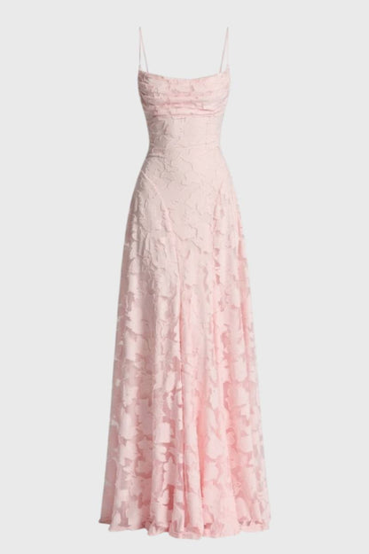 Robe Maxi Femme - Élégante Texturée avec Bretelles Fines | Chic — Rose
