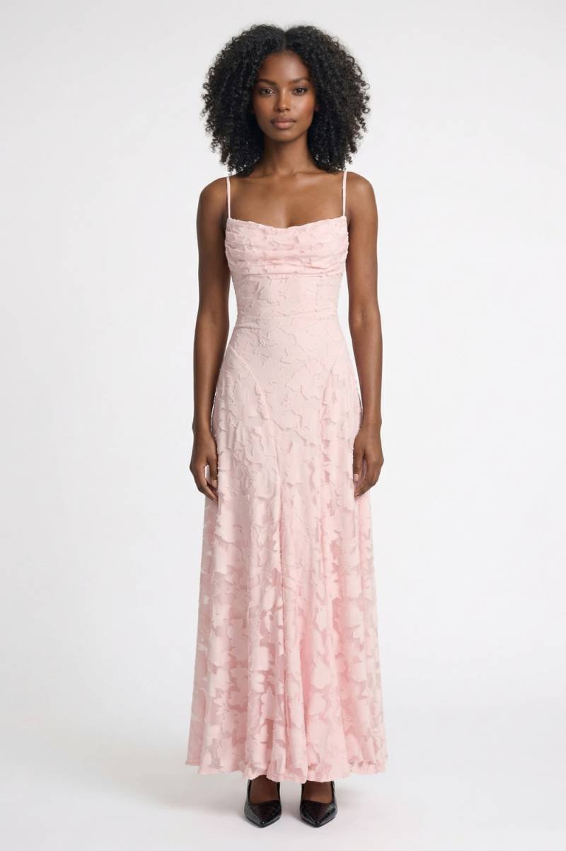Robe Maxi Femme - Élégante Texturée avec Bretelles Fines | Chic — Rose