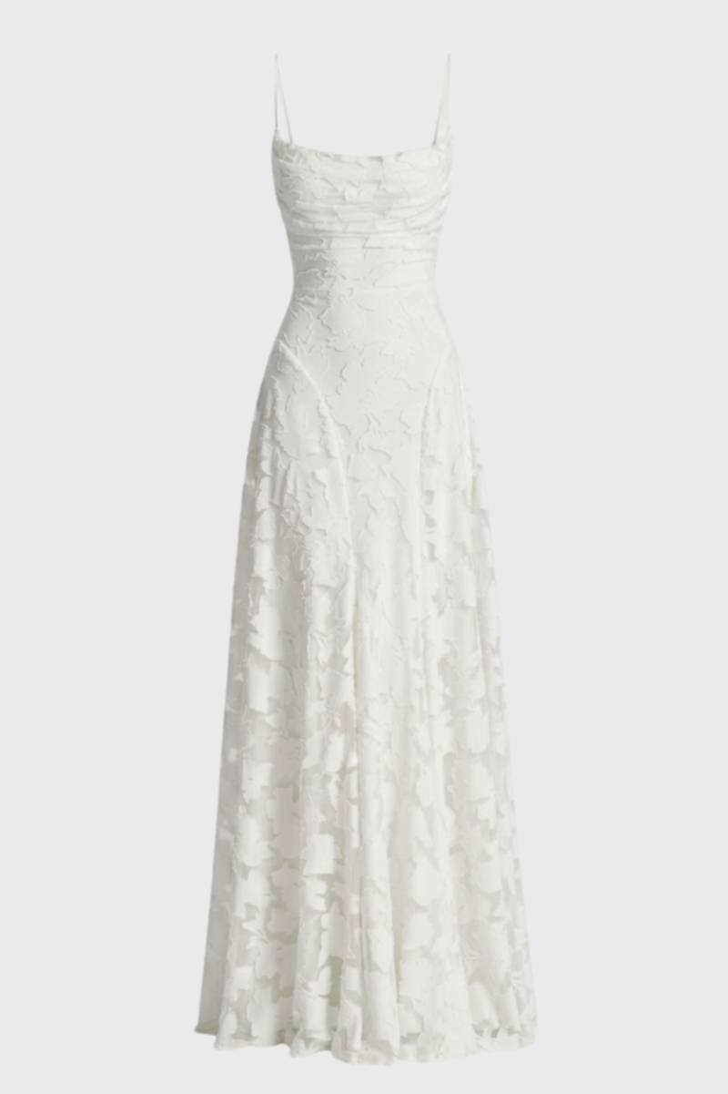 Robe Maxi Femme - Élégante Texturée avec Bretelles Fines | Chic — Blanc