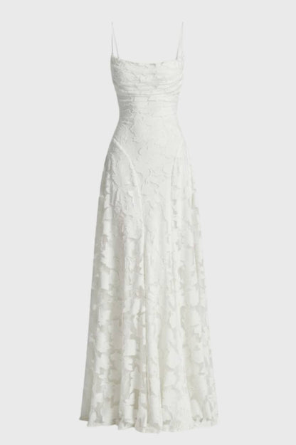 Robe Maxi Femme - Élégante Texturée avec Bretelles Fines | Chic — Blanc