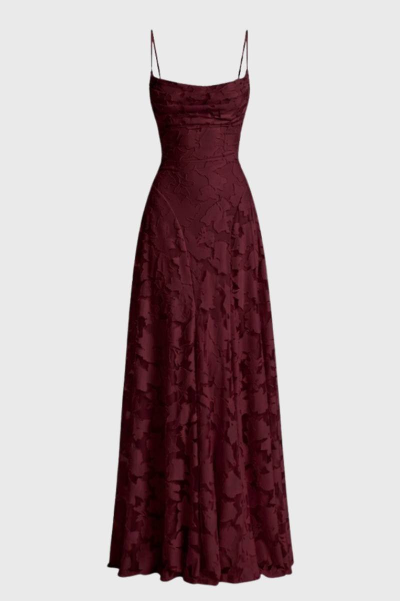 Robe Maxi Femme - Élégante Texturée avec Bretelles Fines | Chic — Bordeaux