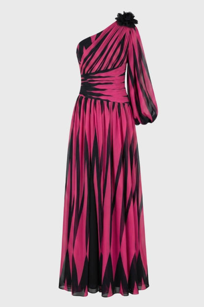 Robe Maxi Femme - Épaule Dénudée avec Motif Géométrique | Chic — Rose