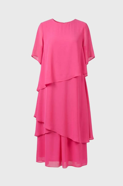 Robe Midi Femme - Asymétrique Volants Étagés | Élégant — Rose Vif