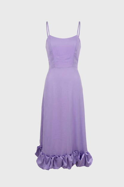 Robe midi Femme - Bretelles Fines Volant Froncé | Élégant — Lavande