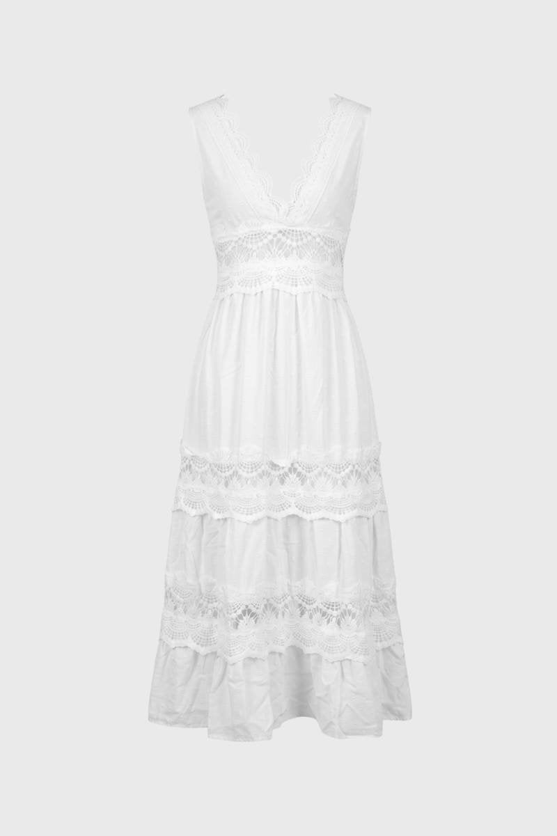Robe Midi Femme - Broderie Anglaise Col V Profond | Bohème — Blanc