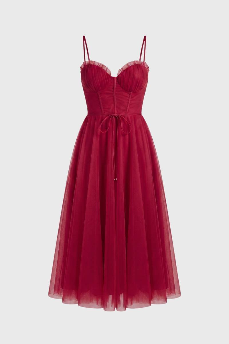 Robe Midi Femme - Bustier Bretelles Fines | Romantique — Rouge