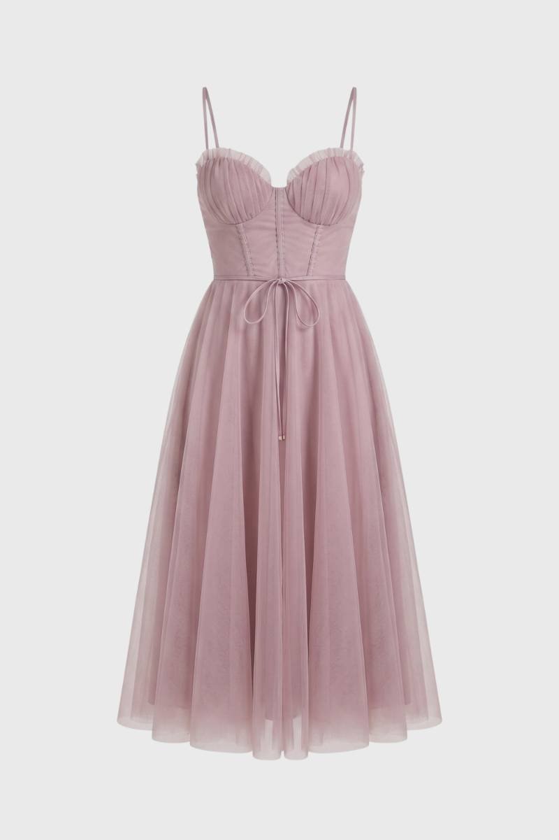 Robe Midi Femme - Bustier Bretelles Fines | Romantique — Rose