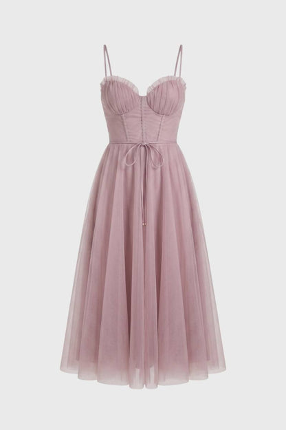 Robe Midi Femme - Bustier Bretelles Fines | Romantique — Rose