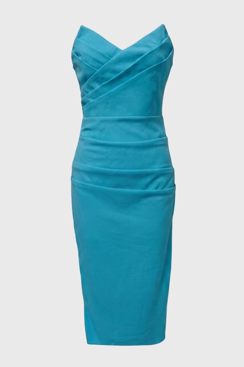 Robe midi Femme - Bustier Drapé Col Cœur Ajustée | Raffinée — Turquoise