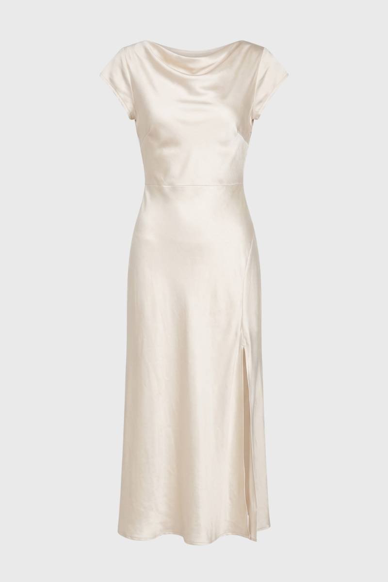 Robe midi Femme - Col Bénitier Dos Noué Fente Latérale | Chic — Champagne
