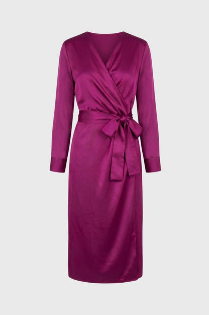 Robe midi Femme - Col Cache-Cœur Ceinture Nouée | Sophistiqué — Violet