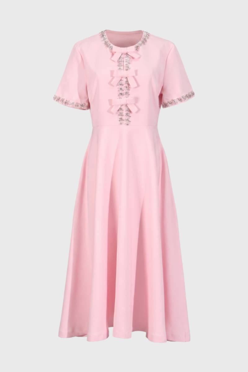 Robe midi Femme - Col Chemise Détails Brodés | Vintage — Rose