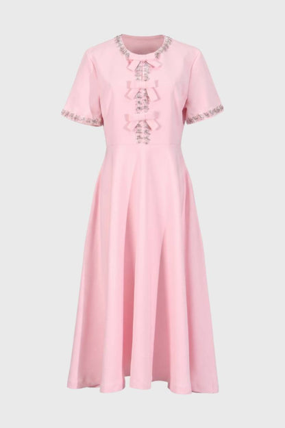Robe midi Femme - Col Chemise Détails Brodés | Vintage — Rose
