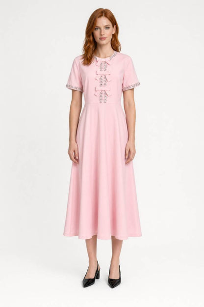 Robe midi Femme - Col Chemise Détails Brodés | Vintage — Rose
