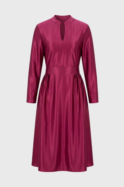 Robe midi Femme - Col Montant Encolure Fendue | Élégante — Bordeaux